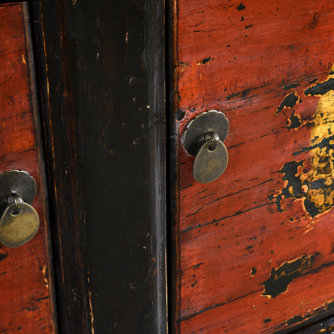 Handles Detail From Antique 3 Door Painted Shanxi Sideboard - Ca 1920 | Indigo Antiques