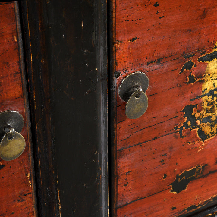 Handles Detail From Antique 3 Door Painted Shanxi Sideboard - Ca 1920 | Indigo Antiques