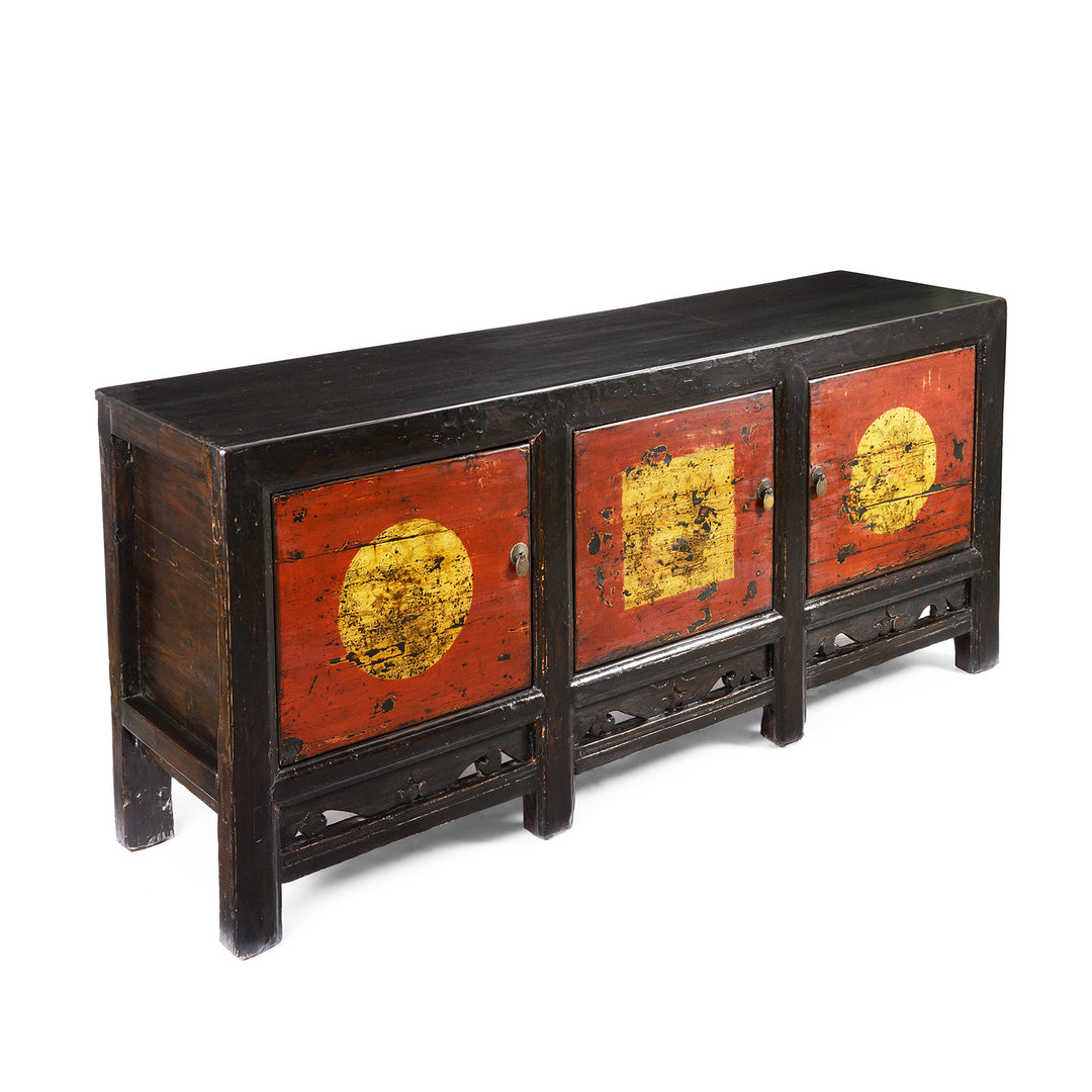 Angled View Of Antique 3 Door Painted Shanxi Sideboard - Ca 1920 | Indigo Antiques
