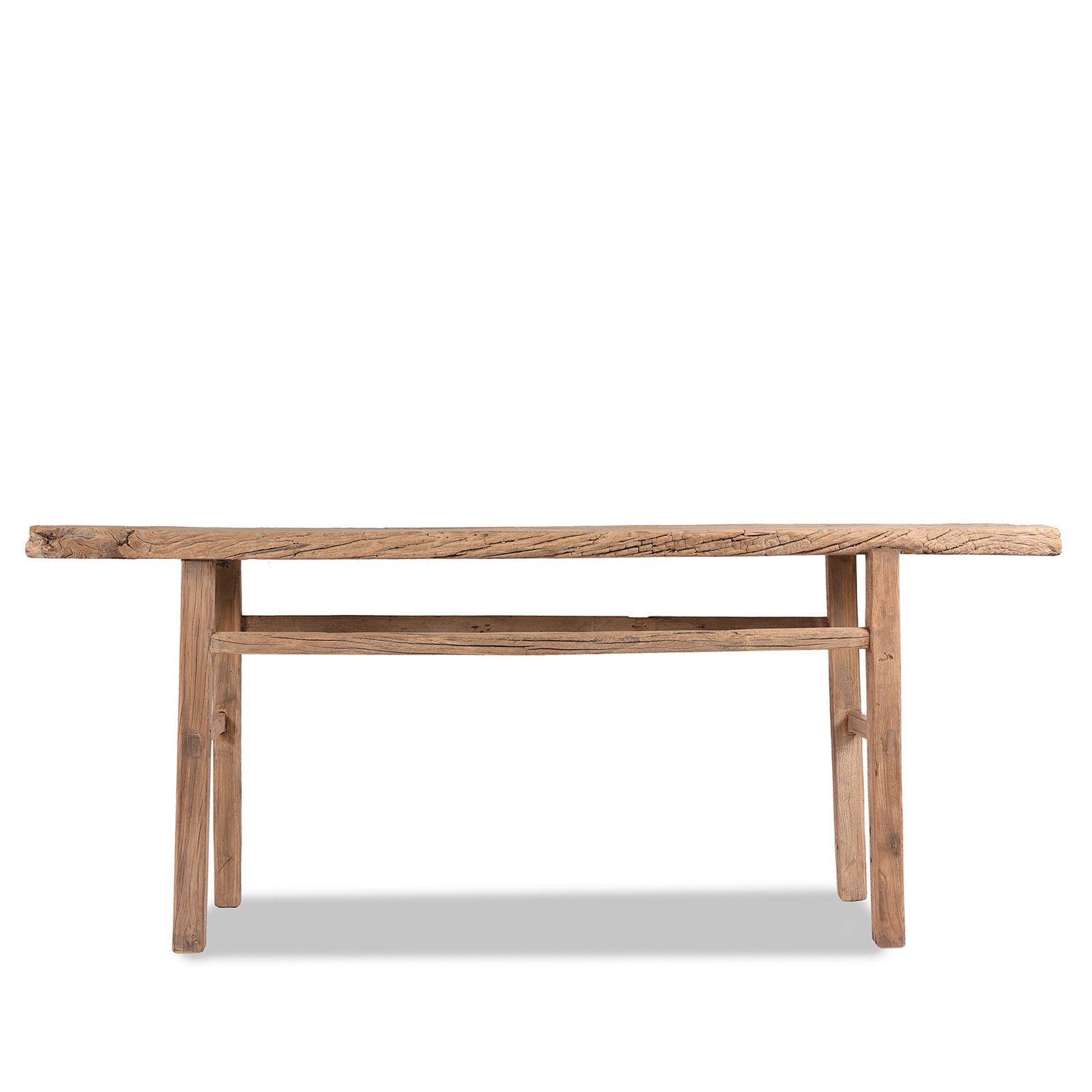 Back of Bleached Farmhouse Console Table Made From Reclaimed Elm | Indigo Antiques