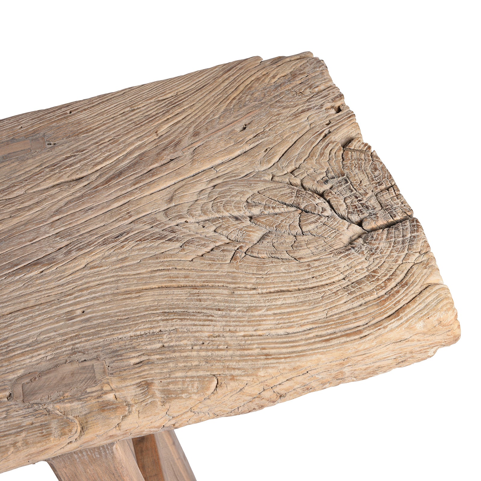 Surface Top Detail From Bleached Farmhouse Console Table Made From Reclaimed Elm | Indigo Antiques