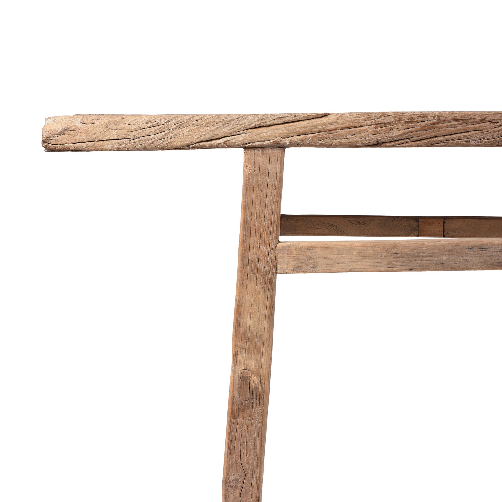 Corner Detail From Bleached Farmhouse Console Table Made From Reclaimed Elm | Indigo Antiques