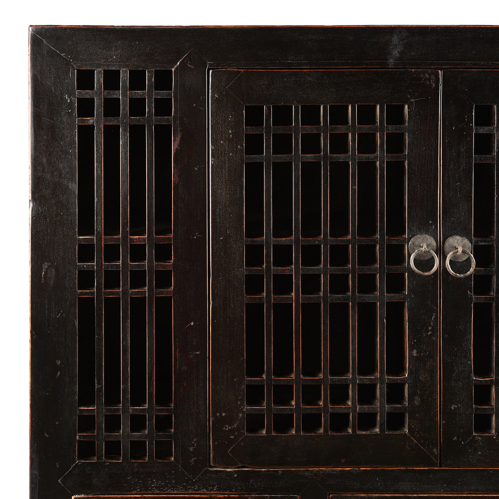 Corner Detail From Antique Black Lacquer Noodle Cabinet From Tianjin - 19th Century | Indigo Antiques
