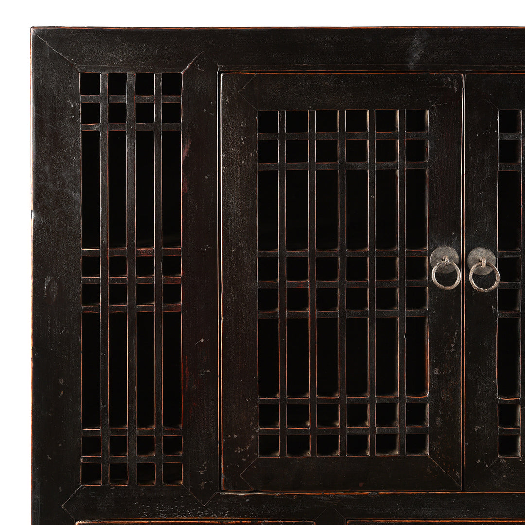 Corner Detail From Antique Black Lacquer Noodle Cabinet From Tianjin - 19th Century | Indigo Antiques