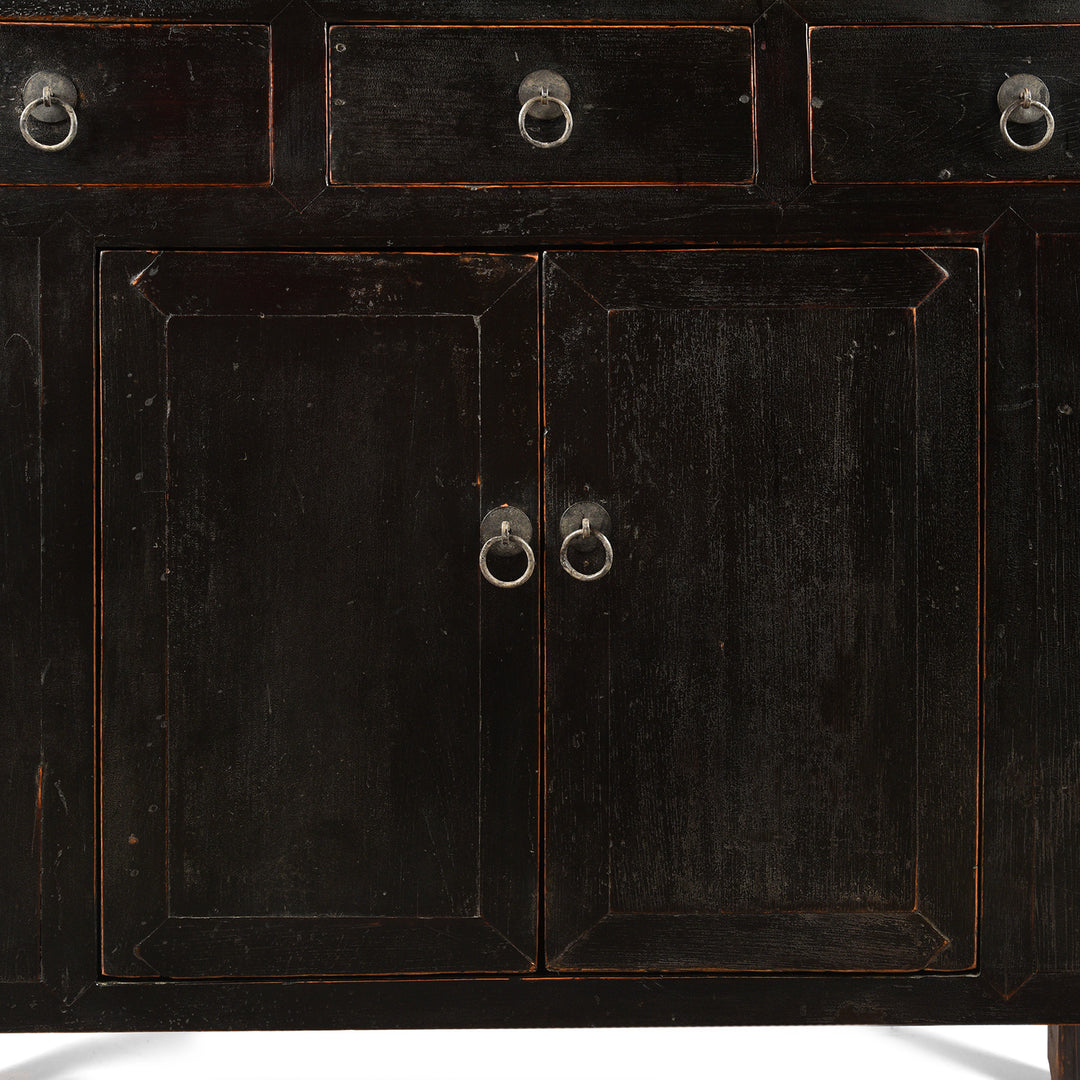 Doors View Of Antique Black Lacquer Noodle Cabinet From Tianjin - 19th Century | Indigo Antiques