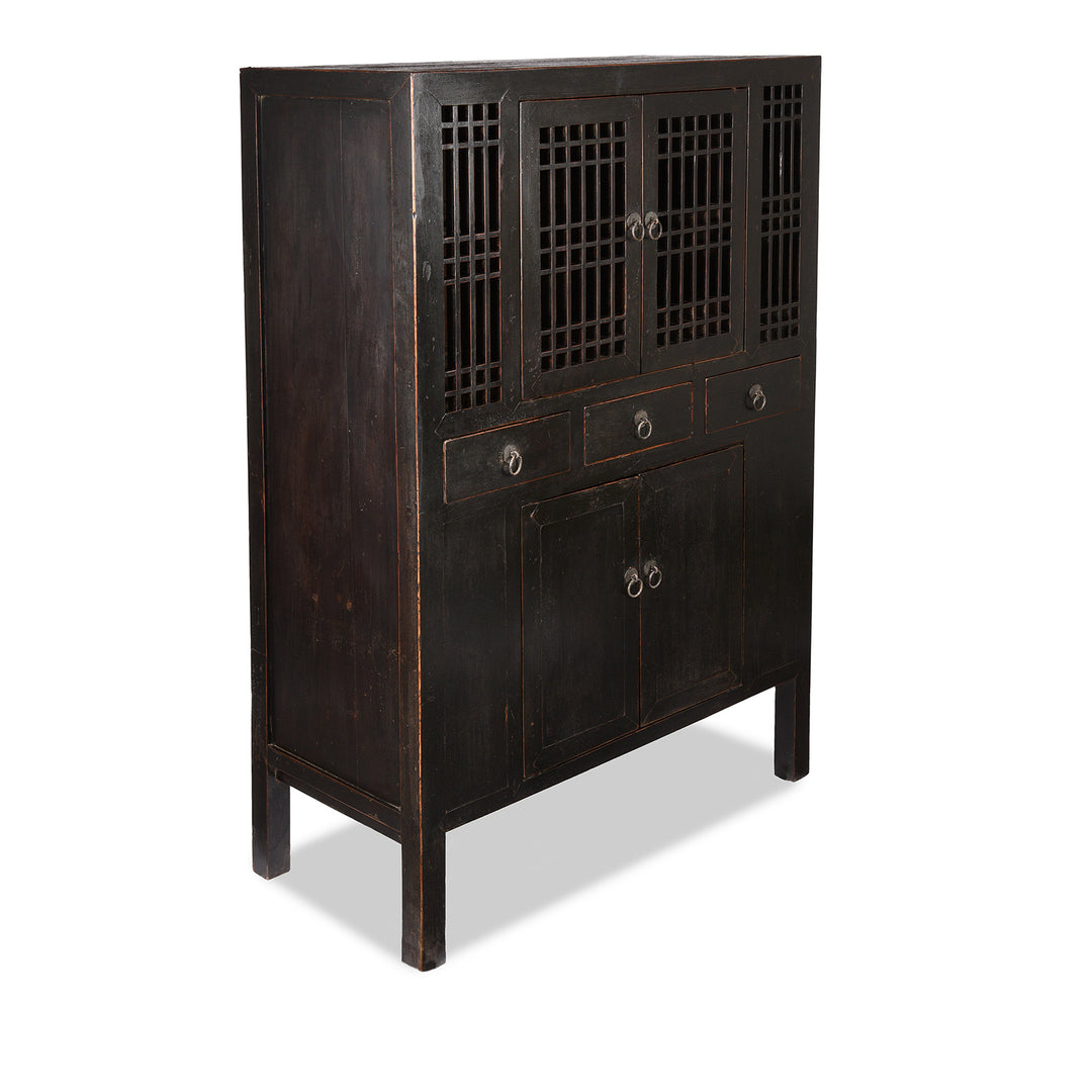 Angled View Of Antique Black Lacquer Noodle Cabinet From Tianjin - 19th Century | Indigo Antiques
