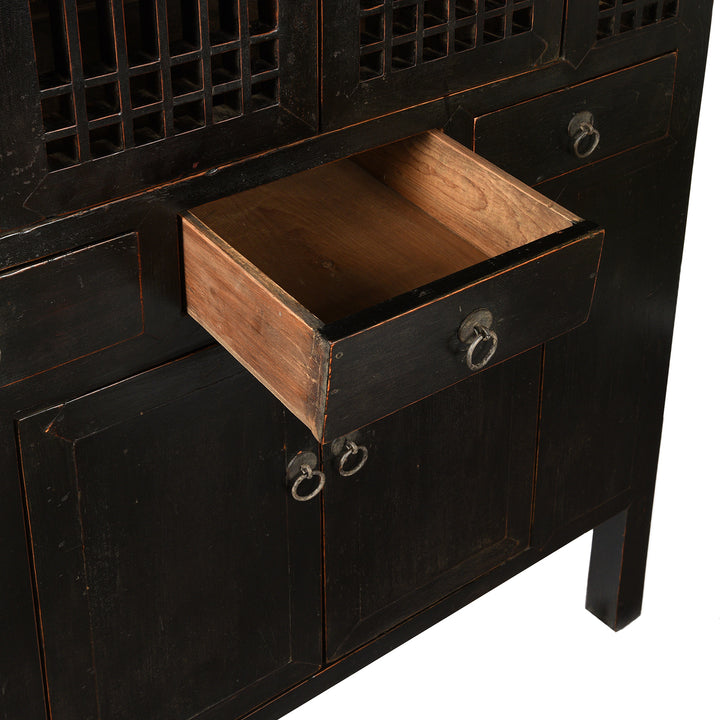 Drawer View Of Antique Black Lacquer Noodle Cabinet From Tianjin - 19th Century | Indigo Antiques