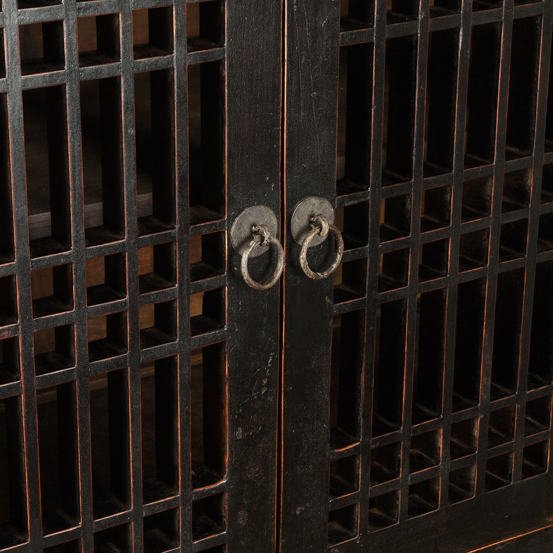 Handles Detail From Antique Black Lacquer Noodle Cabinet From Tianjin - 19th Century | Indigo Antiques