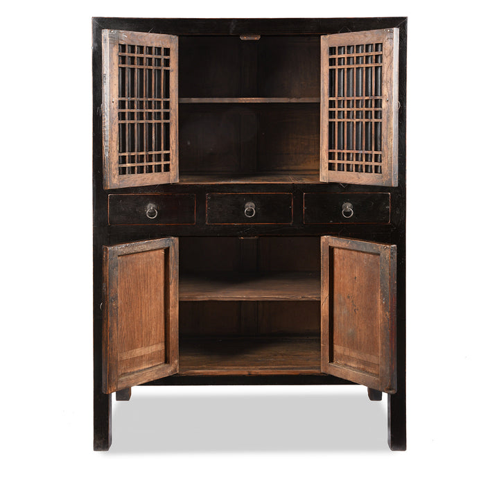 Open Doors View Of Antique Black Lacquer Noodle Cabinet From Tianjin - 19th Century | Indigo Antiques