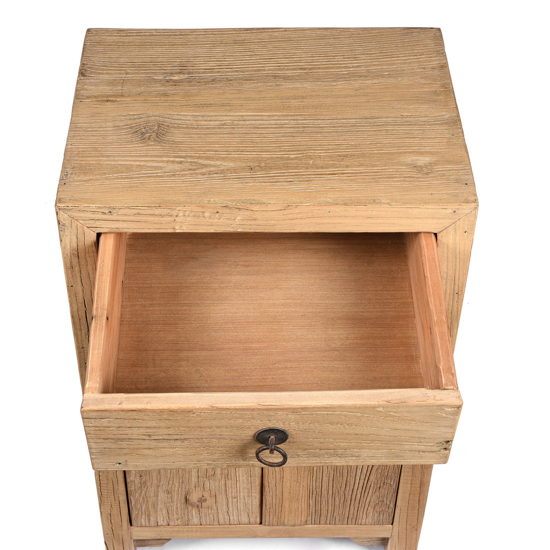 Bedside Cabinet With Drawer Made From Bleached Elm | Indigo Antiques
