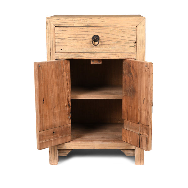 Bedside Cabinet With Drawer Made From Bleached Elm
