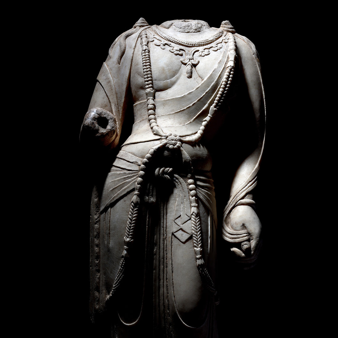 Detail From Reproduction Carved Marble Guanyin Torso | Indigo Antiques