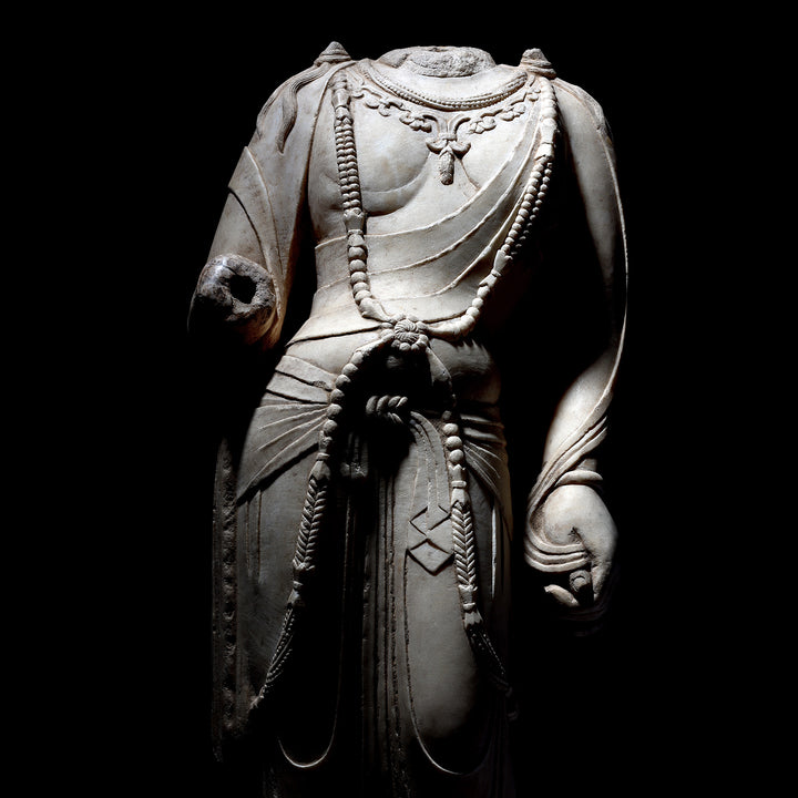 Detail From Reproduction Carved Marble Guanyin Torso | Indigo Antiques