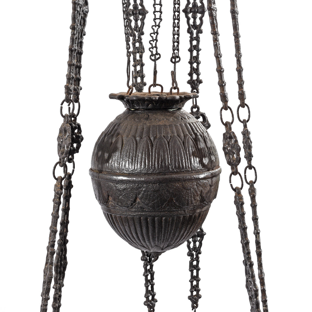 Weight Detail From Colonial Cast Iron Rise and Fall Storm Lamp - 19thC | Indigo Antiques