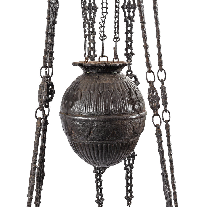 Weight Detail From Colonial Cast Iron Rise and Fall Storm Lamp - 19thC | Indigo Antiques