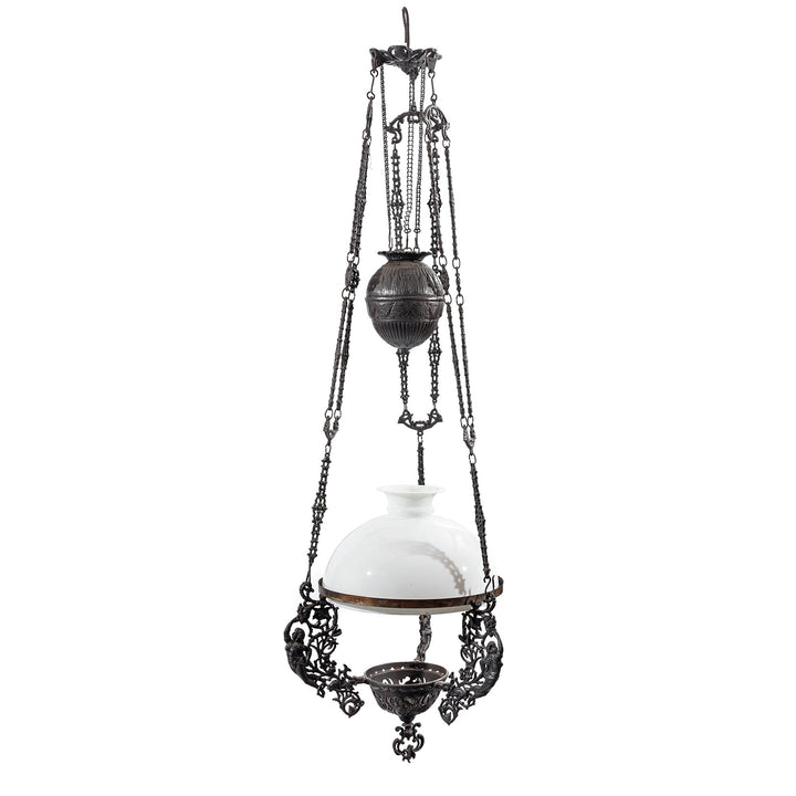 Colonial Cast Iron Rise and Fall Storm Lamp - 19thC | Indigo Antiques