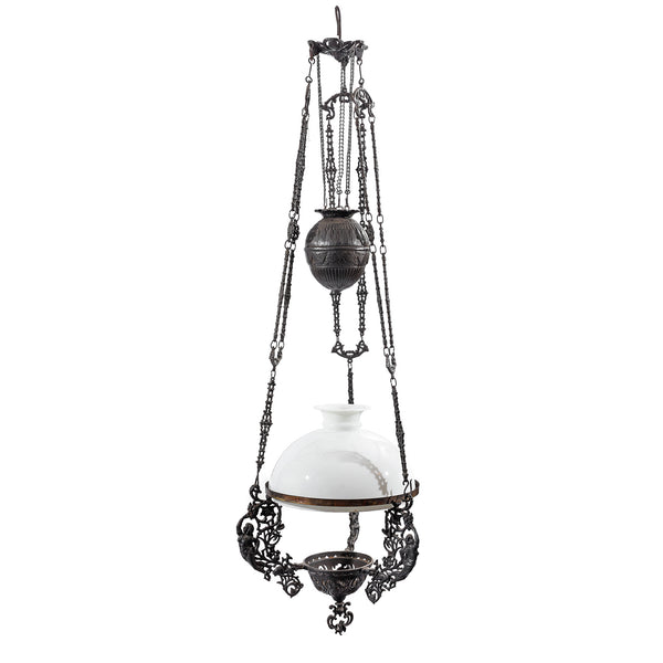 Colonial Cast Iron Rise and Fall Storm Lamp - 19thC Colonial Cast Iron Rise and Fall Storm Lamp - 19thC