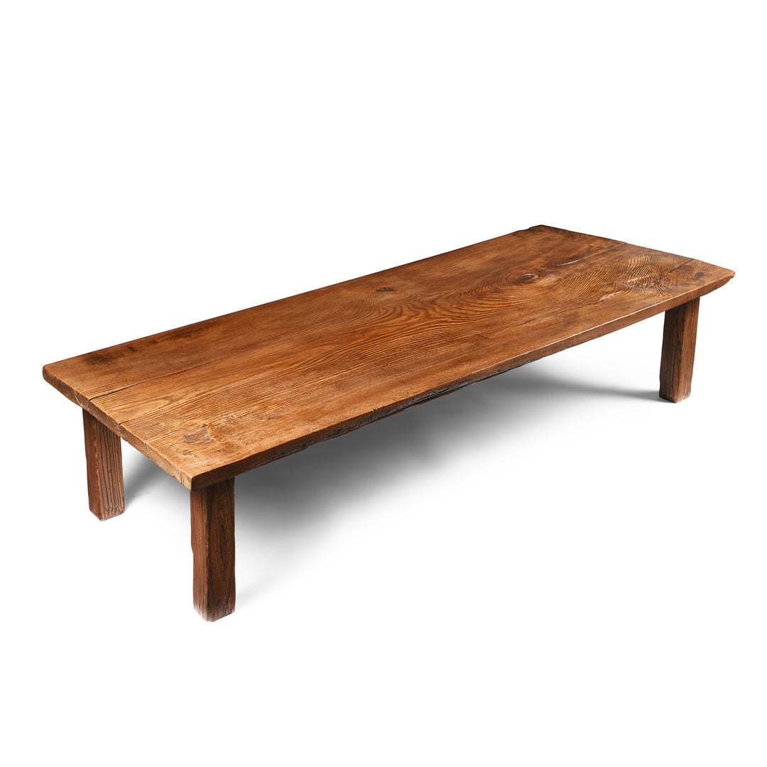Angled View Of Antique Elm Single Plank Coffee Table - 19thC | Indigo Antiques