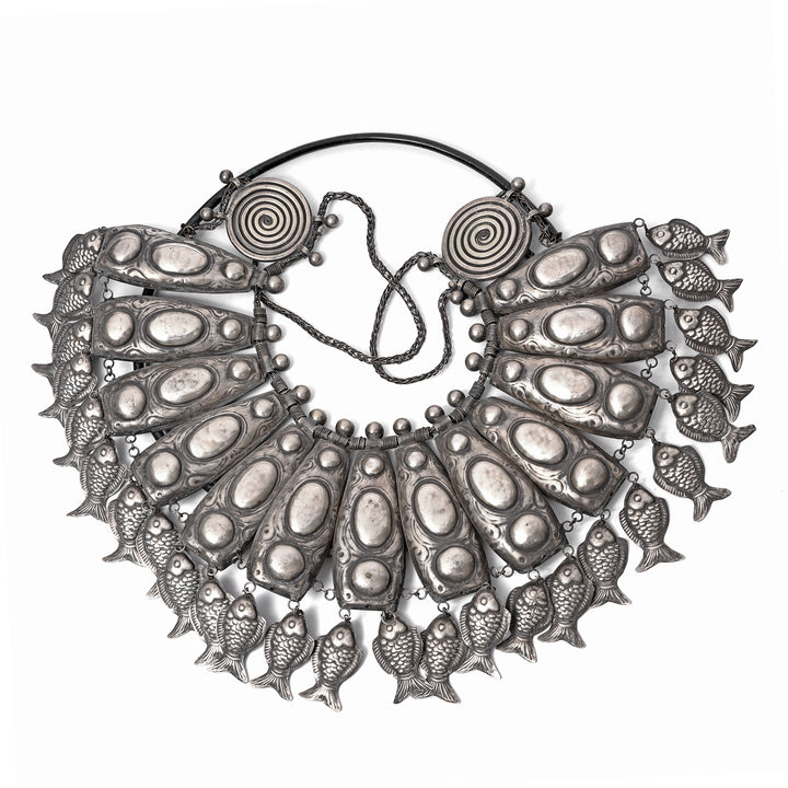 Miao Tribal  White Metal  Necklace on Iron Stand | Indigo Antiques