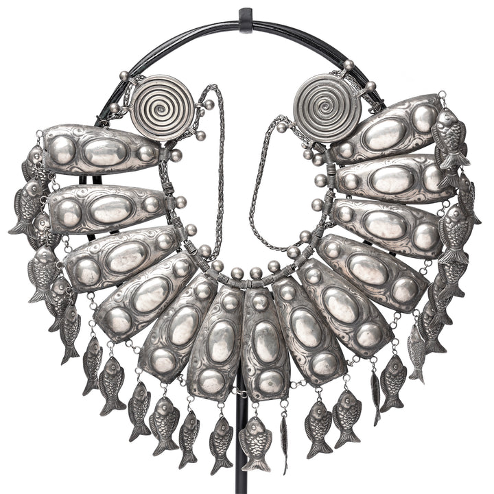 Miao Tribal  White Metal  Necklace on Iron Stand | Indigo Antiques