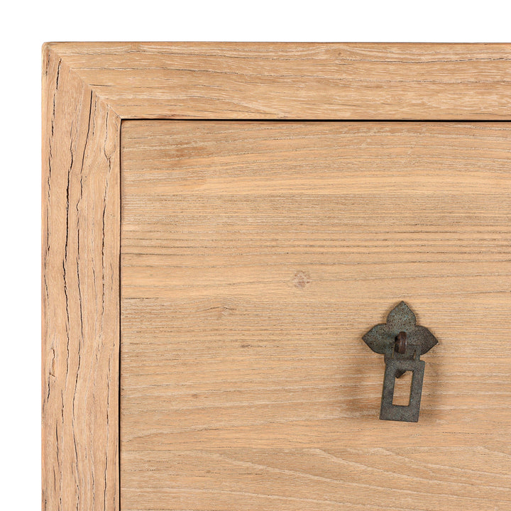 Corner Detail From 3 Drawer Tallboy Made From Old Sunbleached Elm | Indigo Antiques