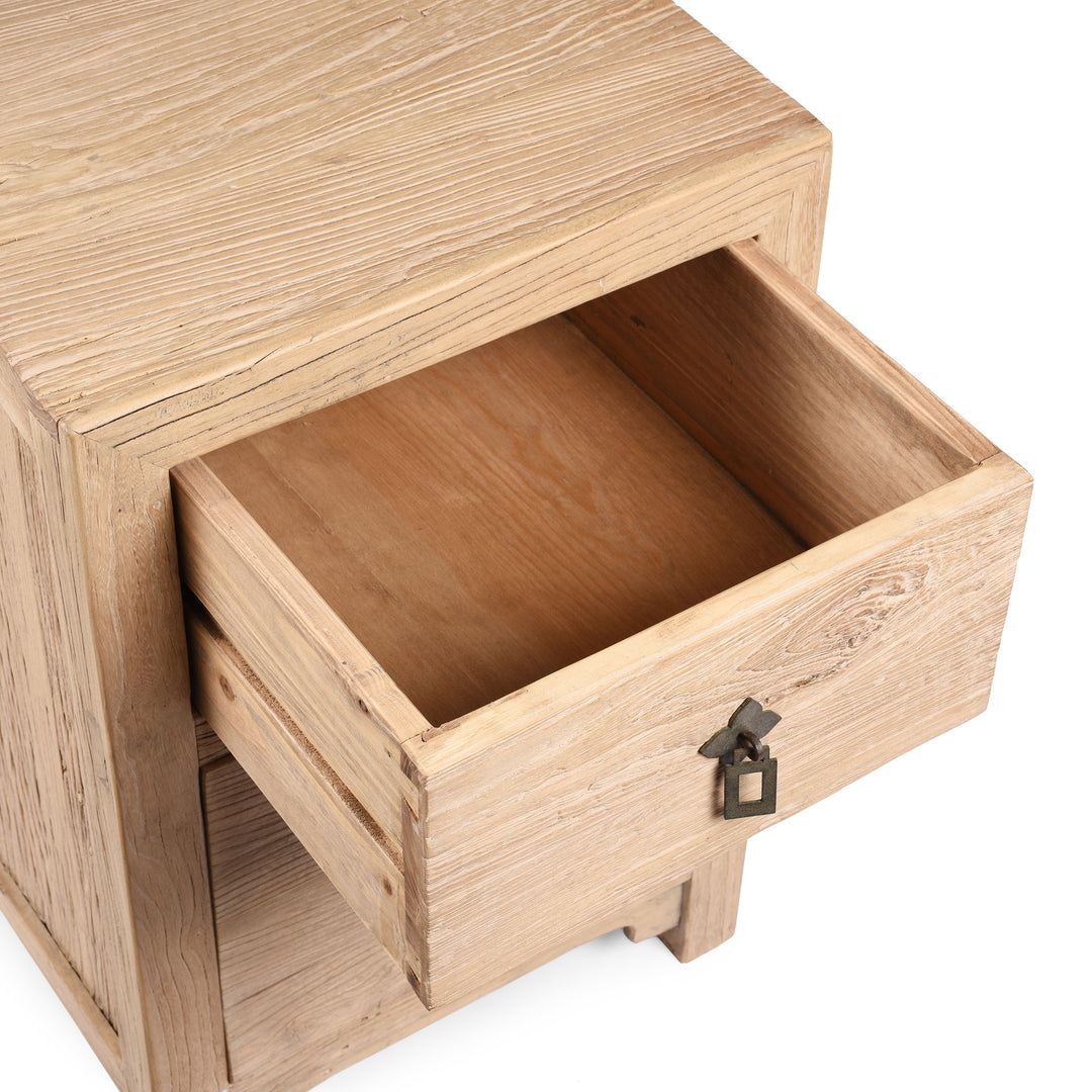 Drawer Detail From 2 Drawer Bedside Cabinet Made From Old Sunbleached Elm | Indigo Antiques