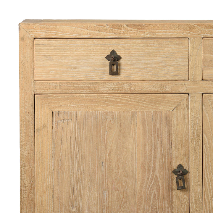 Corner Detail From 4 Door Sideboard made From Old Sunbleached Elm | Indigo Antiques