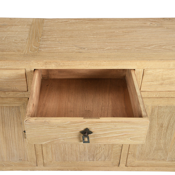 Drawer Detail From 4 Door Sideboard made From Old Sunbleached Elm | Indigo Antiques