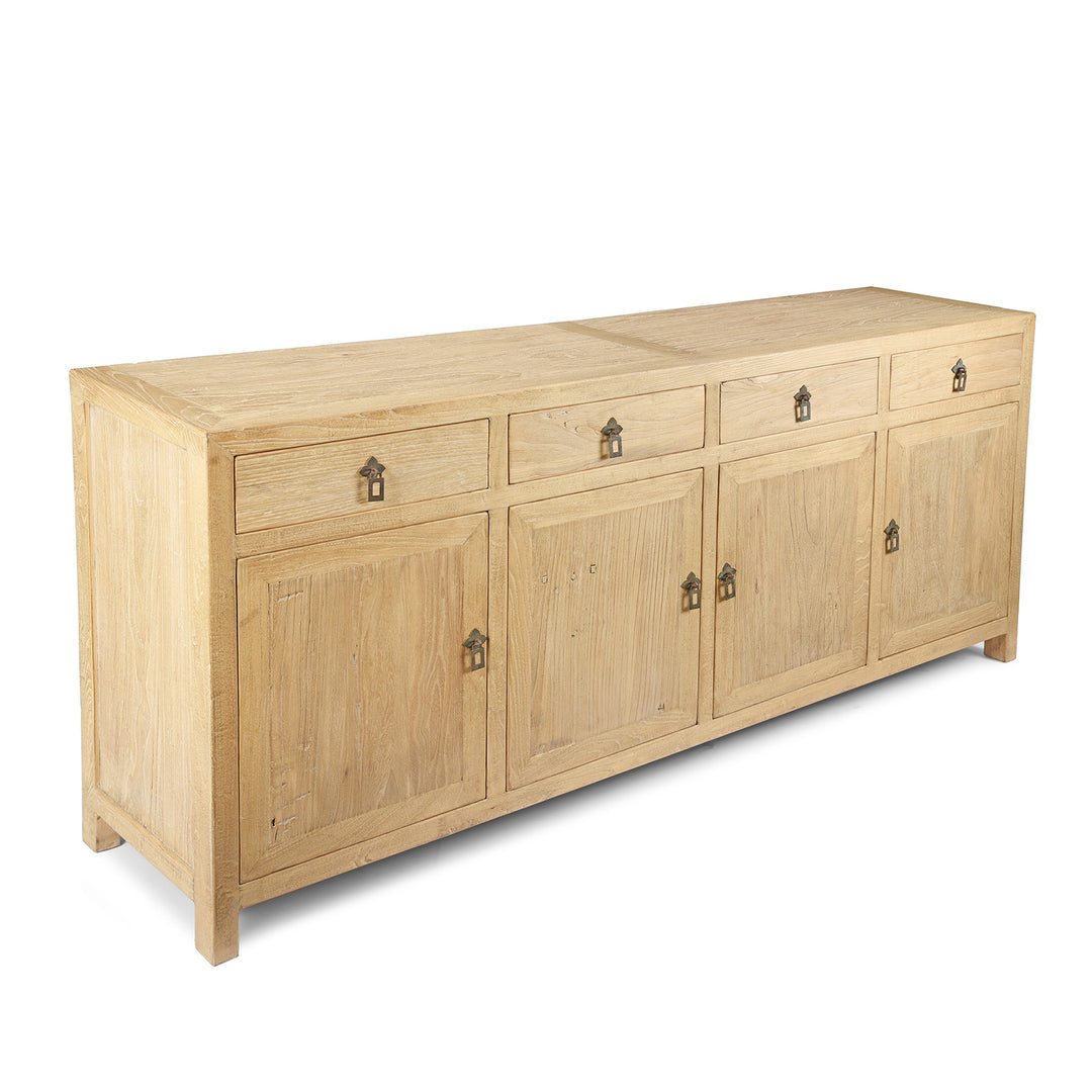 Angled View Of 4 Door Sideboard made From Old Sunbleached Elm | Indigo Antiques