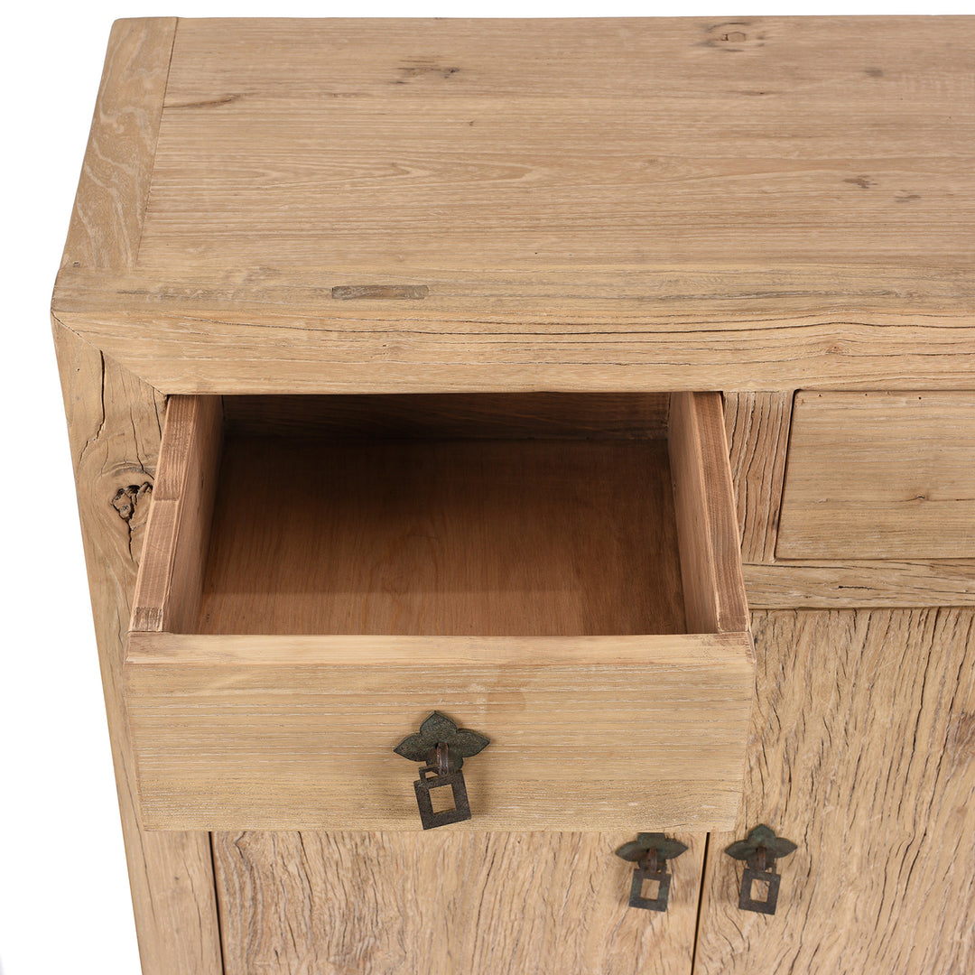 Drawer Detail From 2 Drawer 2 Door Cabinet Made From Old Sunbleached Elm | Indigo Antiques