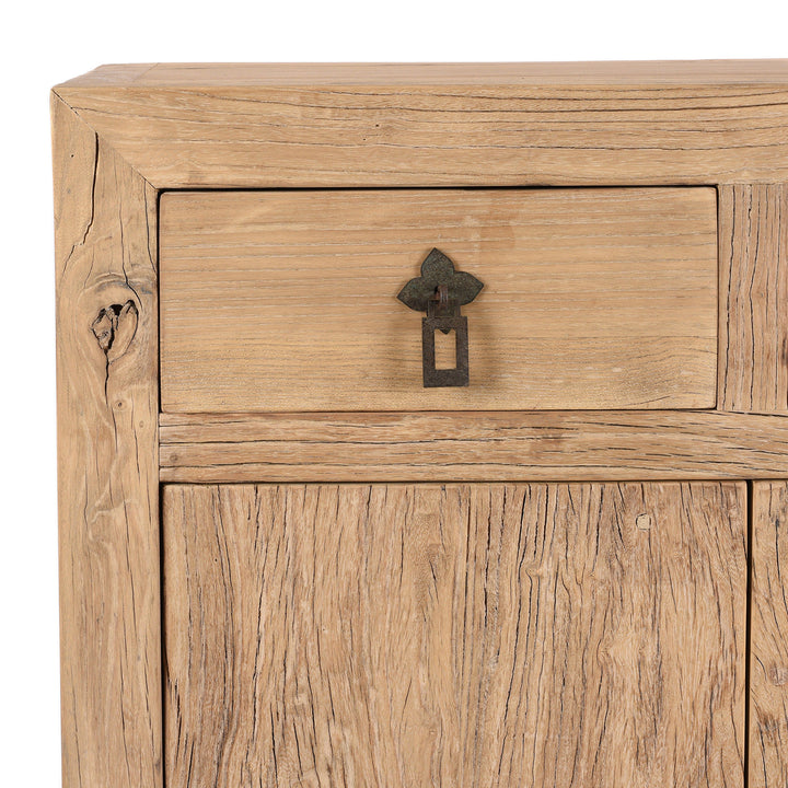 Corner Detail From 2 Drawer 2 Door Cabinet Made From Old Sunbleached Elm | Indigo Antiques