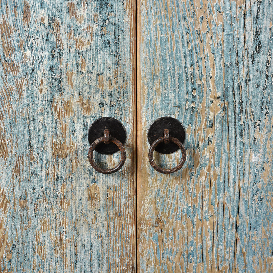 Handles Detail From Blue Painted 4 Door Sideboard Made From Reclaimed Pine | Indigo Antiques