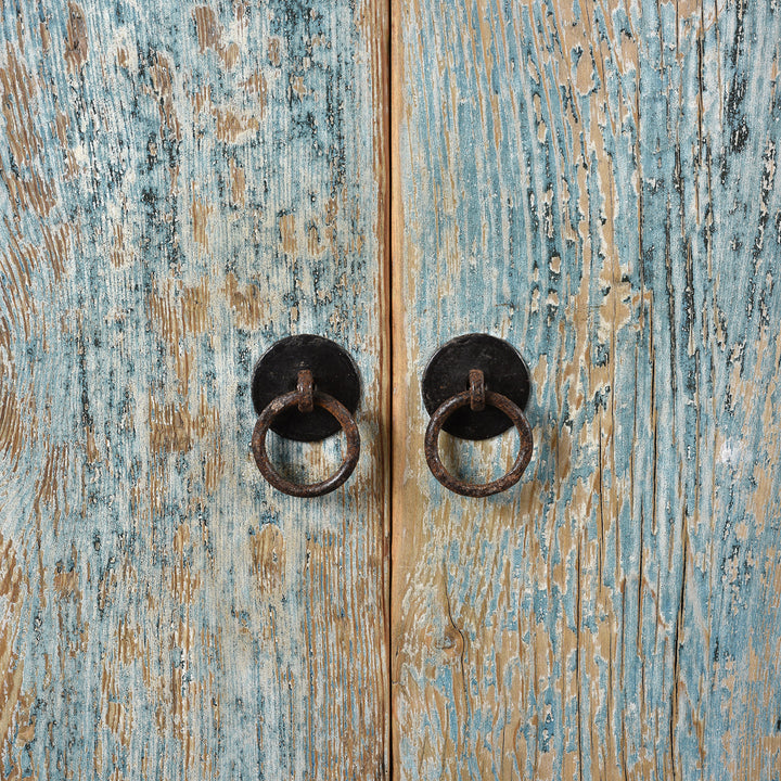 Handles Detail From Blue Painted 4 Door Sideboard Made From Reclaimed Pine | Indigo Antiques