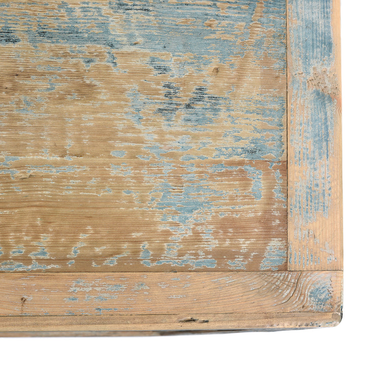 Surface Top Detail From Blue Painted 4 Door Sideboard Made From Reclaimed Pine | Indigo Antiques