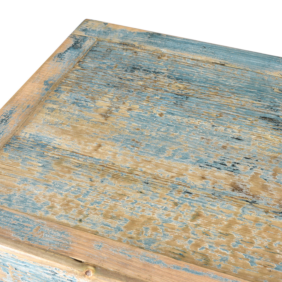 Surface Top Detail From Blue Painted 4 Door Sideboard Made From Reclaimed Pine | Indigo Antiques