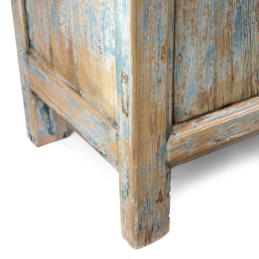 Leg Detail From Blue Painted 4 Door Sideboard Made From Reclaimed Pine | Indigo Antiques