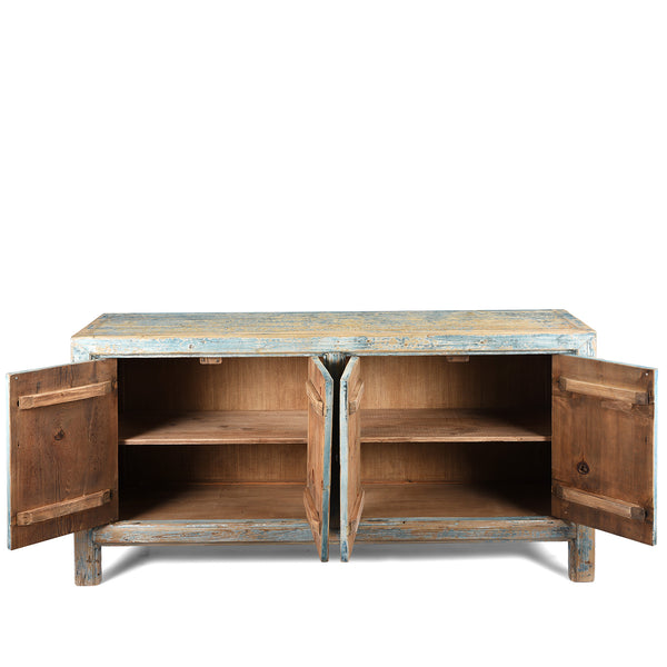 Blue Painted 4 Door Sideboard Made From Reclaimed Pine