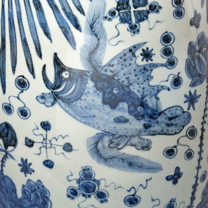 Fish Design From Blue & White Hand Painted  Porcelain Stool- Fish Design | Indigo Antiques