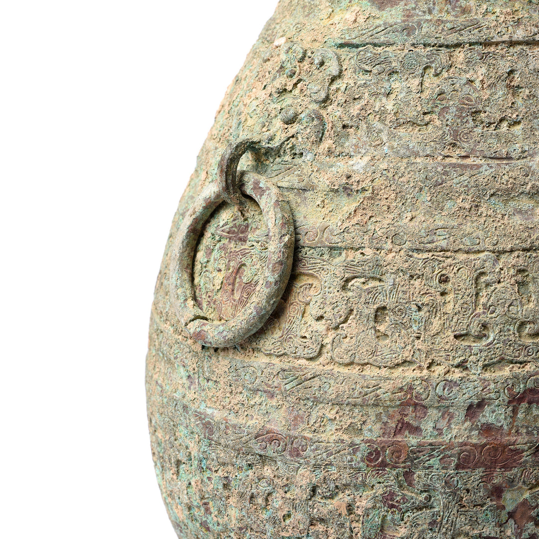 Handle Detail From Lamp From Reproduction Bronze Ritual Wine Jar - Zhou Dynasty Style | Indigo Antiques