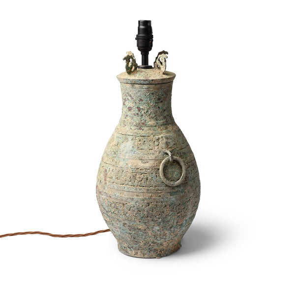 Bronze Ritual Wine Jar Table Lamp - Zhou Dynasty Style