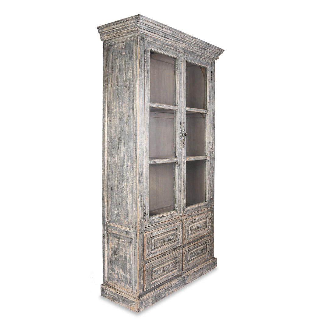 Angled View Of Glazed Painted Display Cabinet Made From Old Pine | Indigo Antiques
