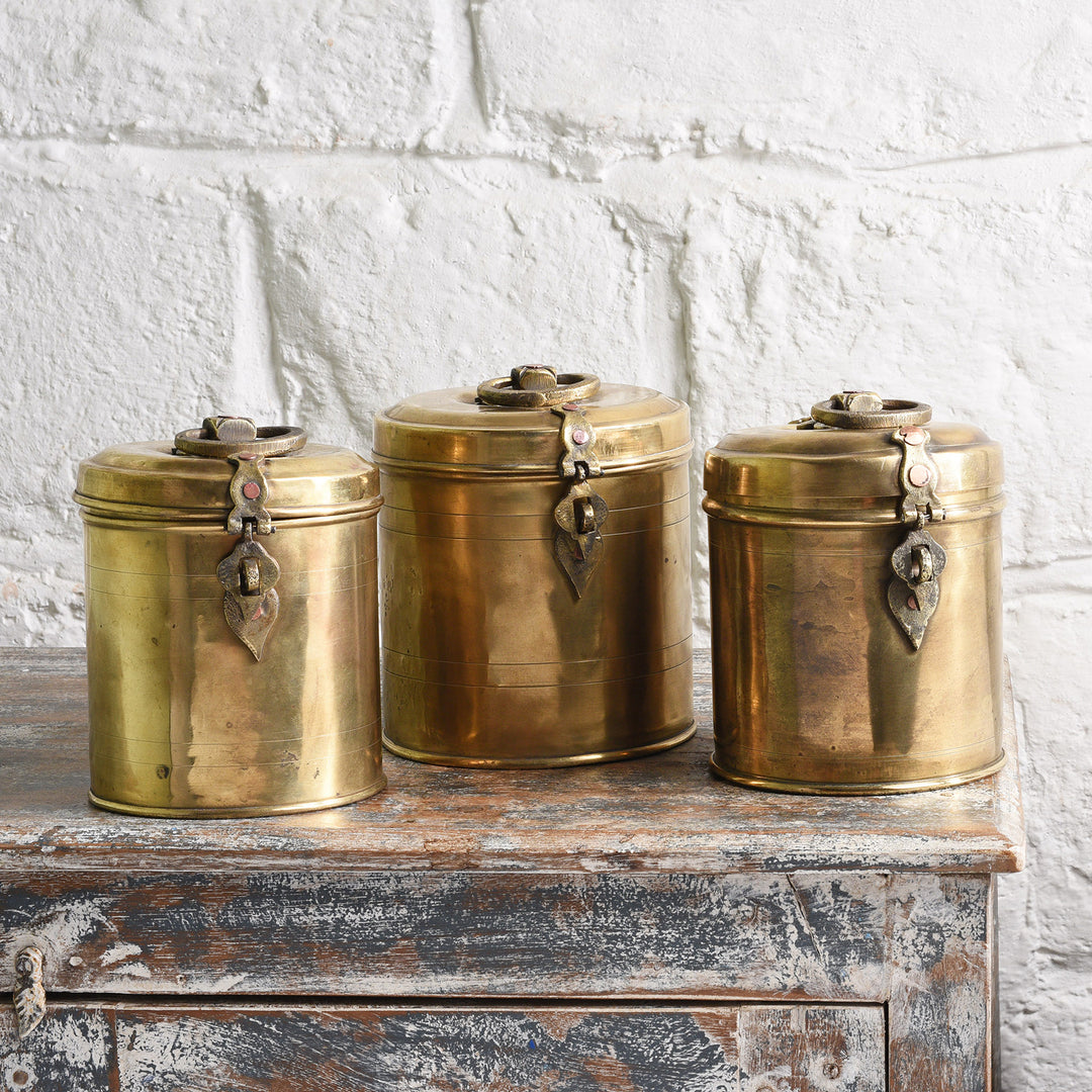 Lifestyle Of Vintage Indian Brass Food Caddy From Bombay - Ca 1920 | Indigo Antiques