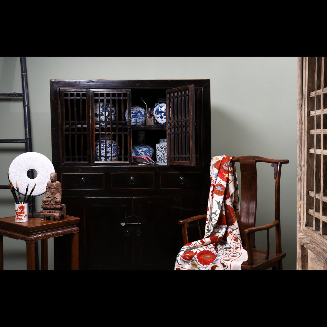 Lifestyle View Of Black Lacquer Noodle Cabinet From Tianjin - 19thC | Indigo Antiques