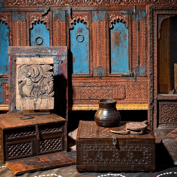 Antique Indian Chip Carved Furniture & Merchant Chests | Indigo Antiques