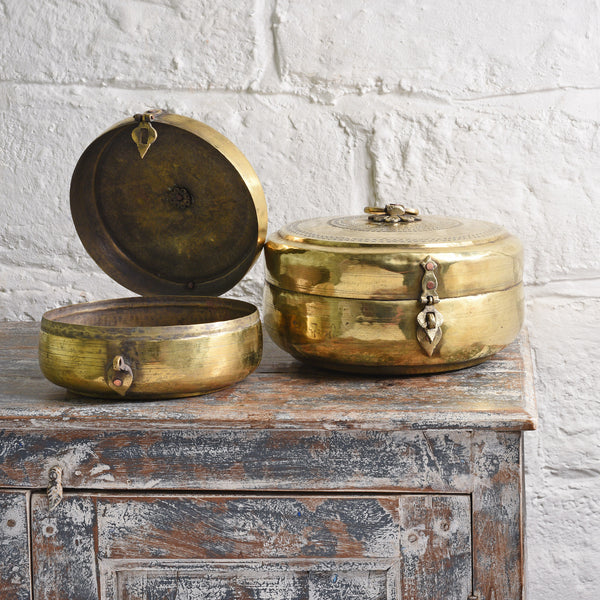 Large Indian Brass Chapati Box - 19thC