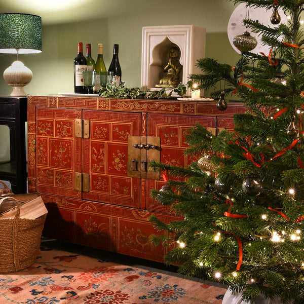Red Lacquer Chinese Sideboard From Dongbei - Ca 1920