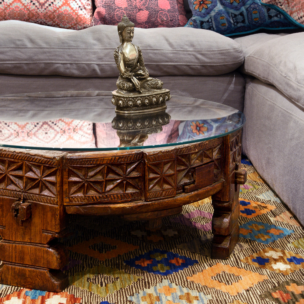 Antique Indian Chukki Rice Grinder Mill Coffee Table. 