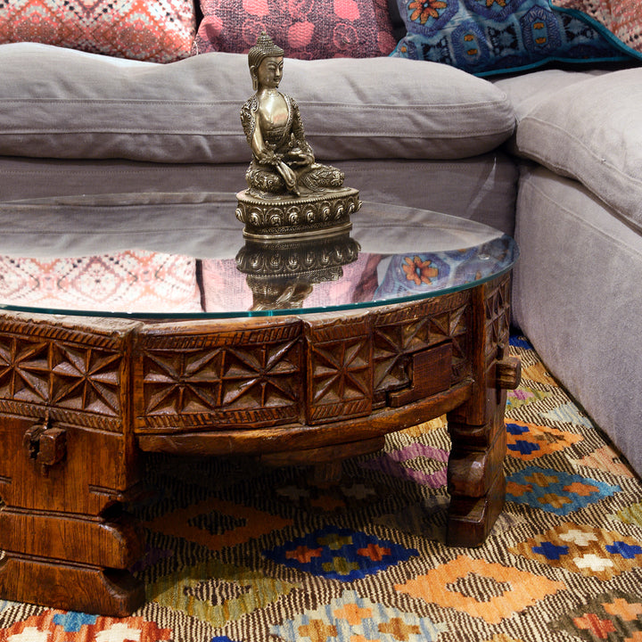 Antique Indian Chukki Rice Grinder Mill Coffee Table. 