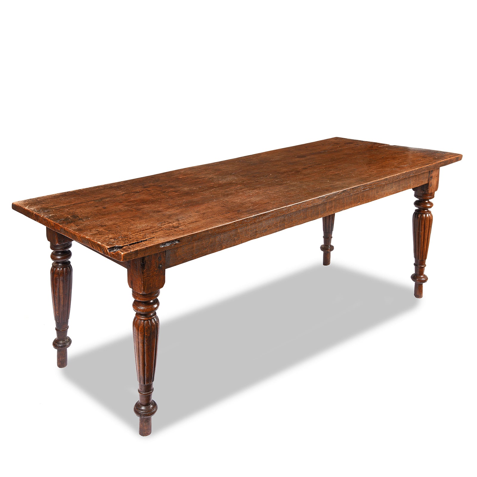 Angled View Of Old Teak 6 Seater Dining Table from Java - Ca 100 yrs old | Indigo Antiques