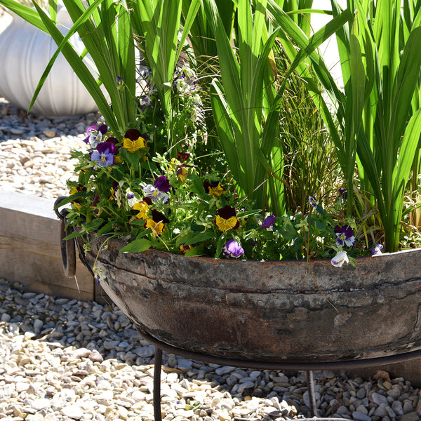 Old 1920's Kadai - Indian Fire Bowl On Stand From Rajasthan - 79cm